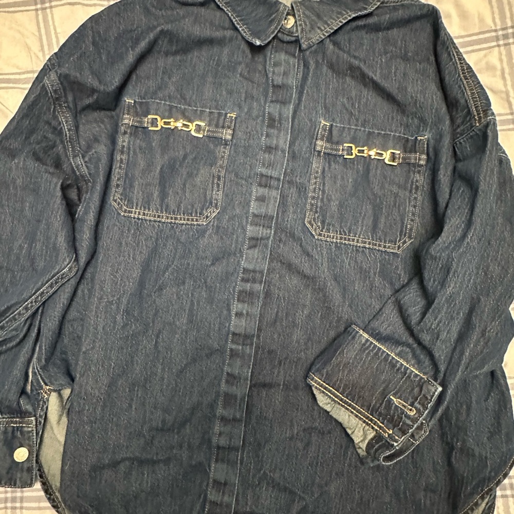 Express Dark Blue Denim Shirt Snap Front